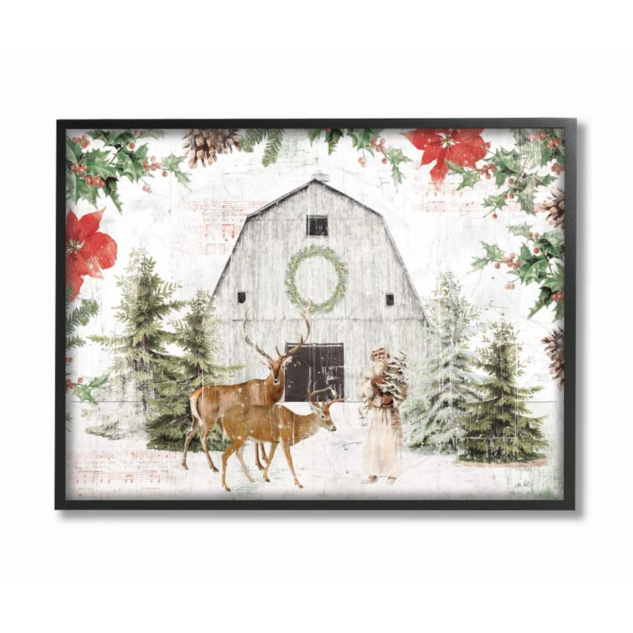 Stupell Industries Rustic Holiday Barn Animals Seasonal Christmas Winter Framed Wall Art
